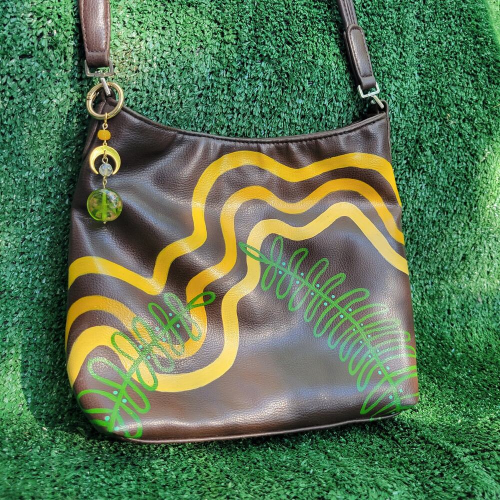 Upcycled Hand-painted 70's inspired Faux Leather Purse